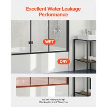 VEVOR Bathtub Shower Door 51 in. W x 56 in. H Frameless Foldable Tub Shower Door