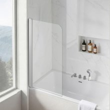 VEVOR Bathtub Shower Door 27.5" W x 55" H Frameless Pivot Tub Door, 1/4" Clear Tempered Glass, Easy-Clean Nano Coating, 180° Folding, Adjustable Sealing Strip, for Home Bathroom Tub, Silver