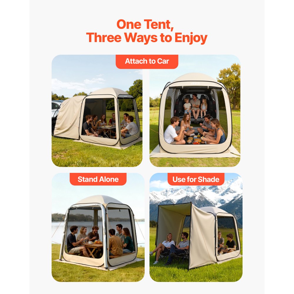 VEVOR Screen House Tent, 6 x 6 ft, 4-6 Person Pop Up SUV Tailgate Tent, Portable Screened in Canopy with Carry Bag, Netting Sides, for Car Camping, Garden, Patio, Backyard, Outdoor Activities, Beige
