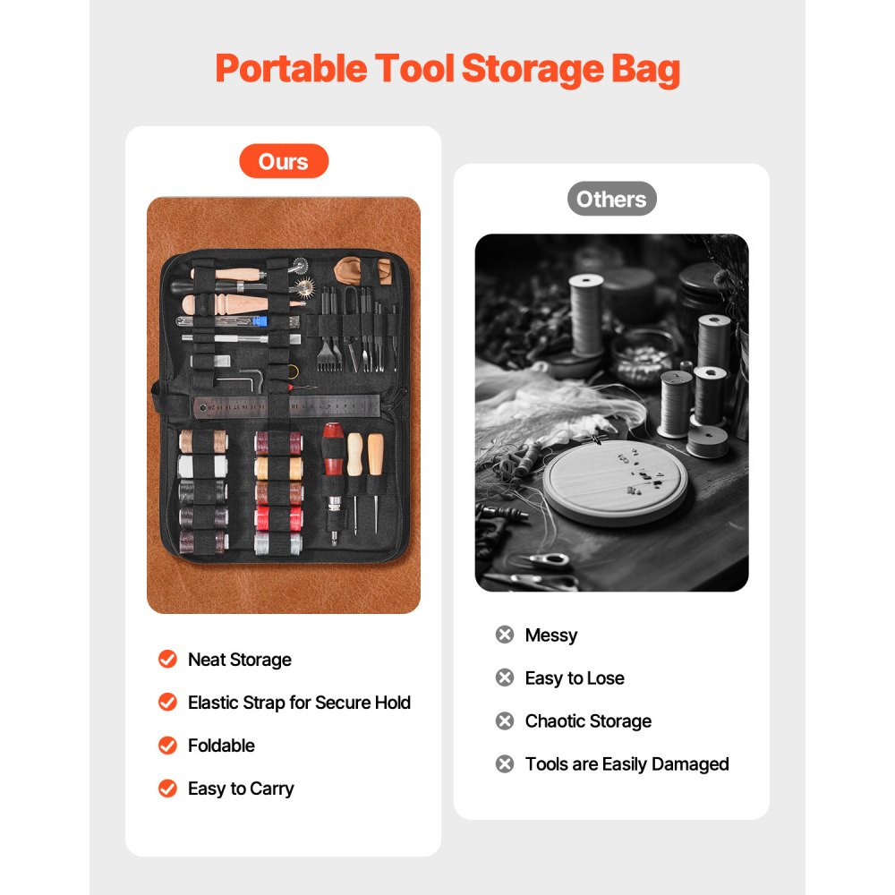 VEVOR Leather Working Tools Kit, 38 PCS Leather Craft Tools with Portable Canvas Storage Bag, Engraving Punching Sewing Stamping Cutting Tools, Ideal for Beginners DIY Enthusiasts and Professionals
