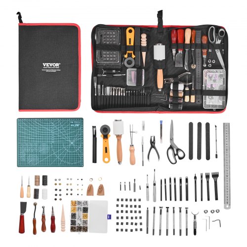 Leather Working Tools Kit 61 PCS Engraving Punching Stamping Sewing Tools
