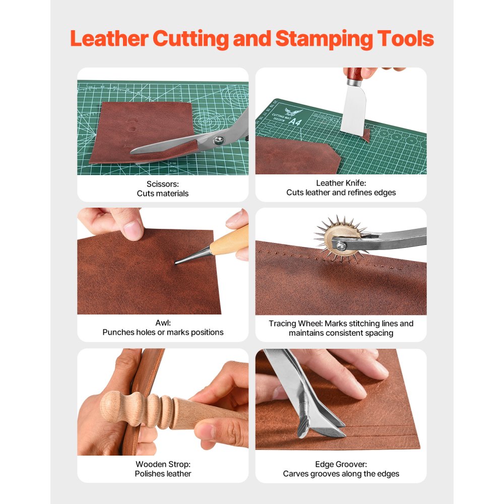 VEVOR Leather Working Tools Kit, 72 PCS Leather Craft Tools with Portable Leather Storage Bag, Engraving Punching Sewing Stamping Sanding Tools, Ideal for Beginners DIY Enthusiasts and Professionals
