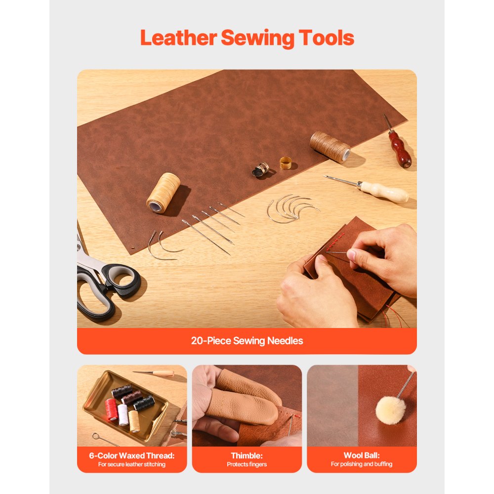 VEVOR Leather Working Tools Kit, 72 PCS Leather Craft Tools with Portable Leather Storage Bag, Engraving Punching Sewing Stamping Sanding Tools, Ideal for Beginners DIY Enthusiasts and Professionals