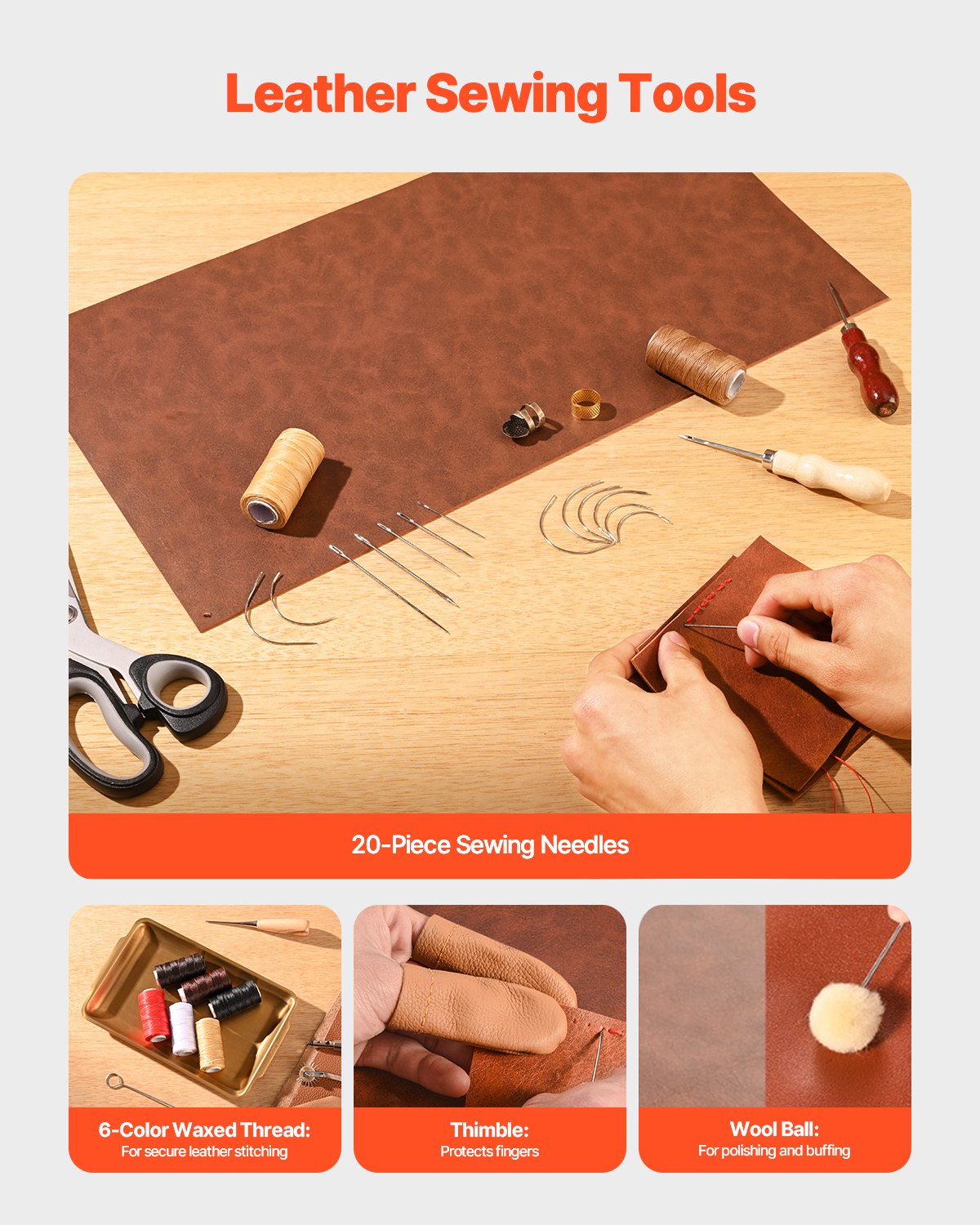 VEVOR Leather Working Tools Kit, 72 PCS Leather Craft Tools with Portable Leather Storage Bag, Engraving Punching Sewing Stamping Sanding Tools, Ideal for Beginners DIY Enthusiasts and Professionals