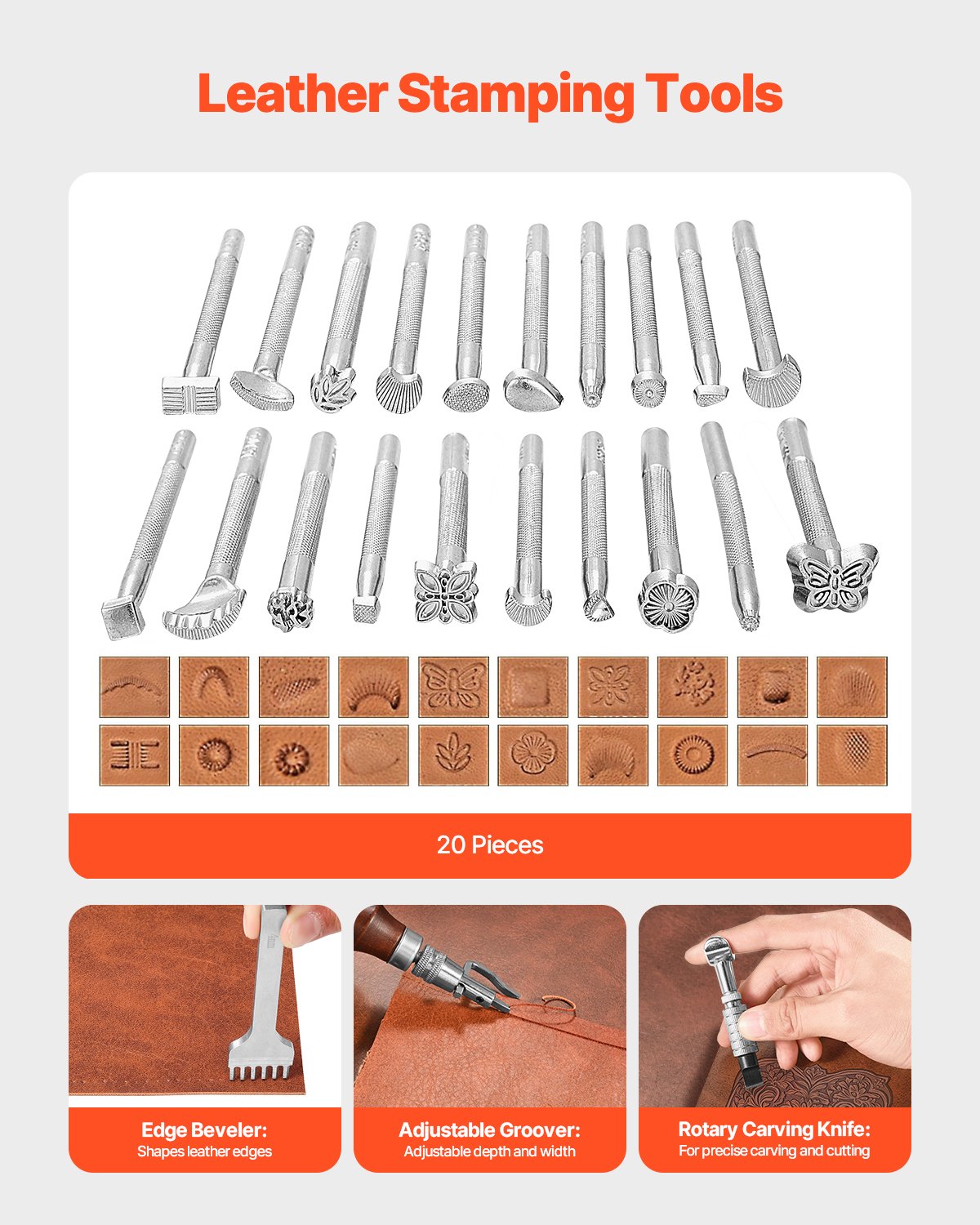 VEVOR Leather Working Tools Kit, 72 PCS Leather Craft Tools with Portable Leather Storage Bag, Engraving Punching Sewing Stamping Sanding Tools, Ideal for Beginners DIY Enthusiasts and Professionals