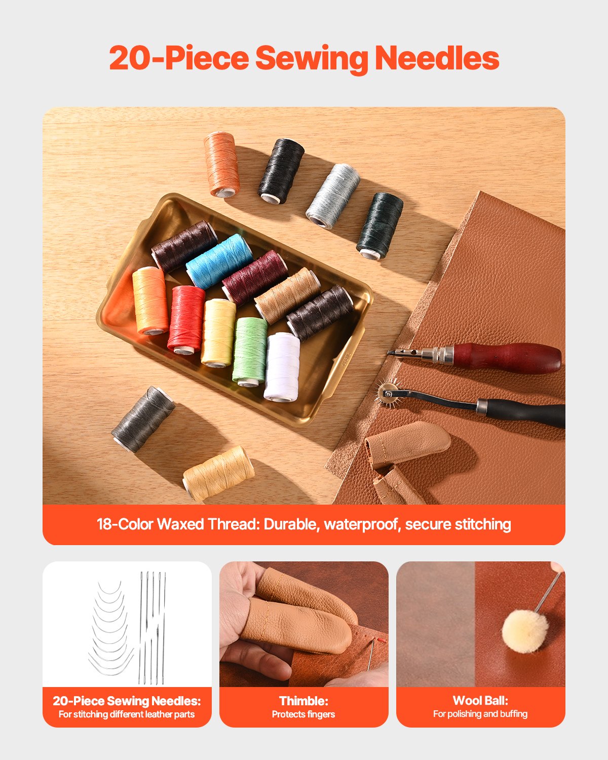 VEVOR Leather Working Tools Kit, 92 PCS Leather Craft Tools with Portable Leather Storage Bag, Engraving Punching Sewing Stamping Sanding Tools, Ideal for Beginners DIY Enthusiasts and Professionals
