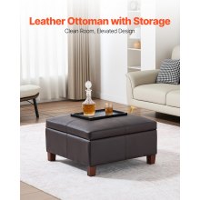 28-31 in Square Leather Ottoman with Storage Coffee Table for Living Room Dorm