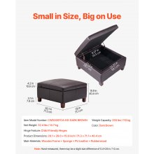 28-31 in Square Leather Ottoman with Storage Coffee Table for Living Room Dorm
