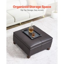 28-31 in Square Leather Ottoman with Storage Coffee Table for Living Room Dorm