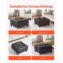 28-31 in Square Leather Ottoman with Storage Coffee Table for Living Room Dorm