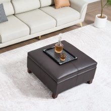 28-31 in Square Leather Ottoman with Storage Coffee Table for Living Room Dorm