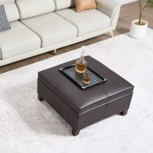 28-31 in Square Leather Ottoman with Storage Coffee Table for Living Room Dorm