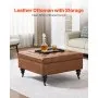 VEVOR 80 cm Square Leather Ottoman with Storage, Upholstered Tufted Button Coffee Table Ottoman with Castered Rolling Wheels, PU Leather High-Density Sponge for Living Room, Dorm, Bedroom, Brown