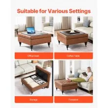 31-34 in Square Leather Ottoman with Storage Coffee Table for Living Room Brown
