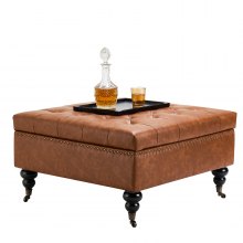 31-34 in Square Leather Ottoman with Storage Coffee Table for Living Room Brown