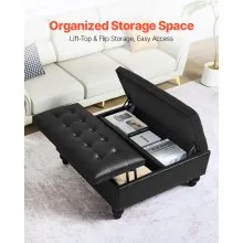 34-37 in Square Leather Ottoman with Storage Coffee Table for Living Room Black