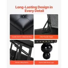 34-37 in Square Leather Ottoman with Storage Coffee Table for Living Room Black