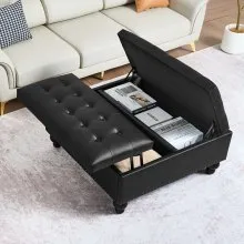 34-37 in Square Leather Ottoman with Storage Coffee Table for Living Room Black