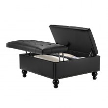 34-37 in Square Leather Ottoman with Storage Coffee Table for Living Room Black