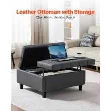 31-34 in Square Leather Ottoman with Storage Coffee Table for Living Room Grey