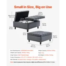 31-34 in Square Leather Ottoman with Storage Coffee Table for Living Room Grey