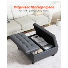 31-34 in Square Leather Ottoman with Storage Coffee Table for Living Room Grey