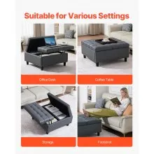 31-34 in Square Leather Ottoman with Storage Coffee Table for Living Room Grey
