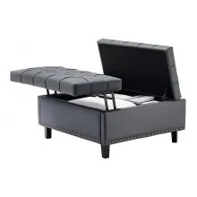 31-34 in Square Leather Ottoman with Storage Coffee Table for Living Room Grey