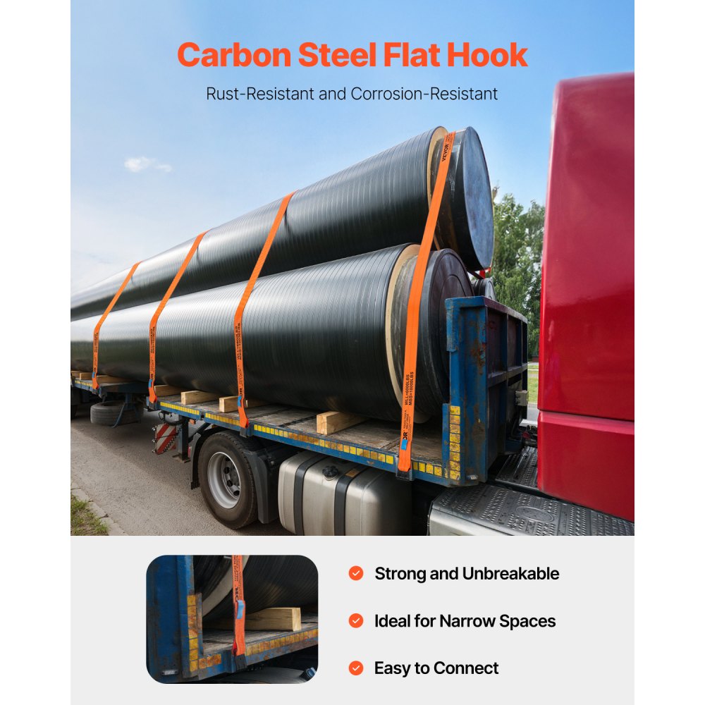 VEVOR Winch Straps, 10.16 cm x 914.4 cm Truck Straps with Flat Hook, 10 Pack Heavy Duty Trailer Straps with 8164.7 kg Break Strength, Cargo Tie-Down Straps, for Flatbeds, Trucks, Trailers & Farms