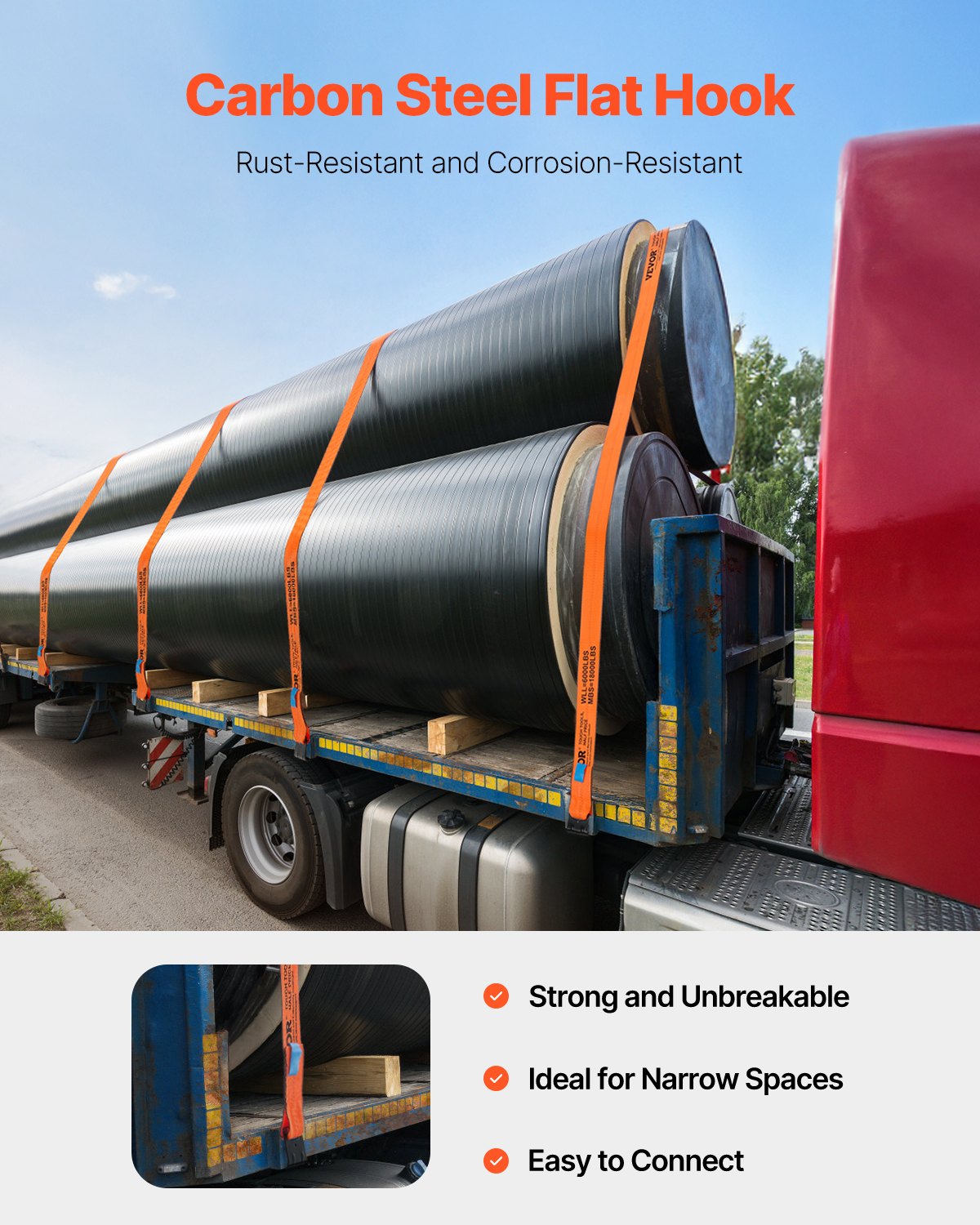 VEVOR Winch Straps, 10.16 cm x 914.4 cm Truck Straps with Flat Hook, 10 Pack Heavy Duty Trailer Straps with 8164.7 kg Break Strength, Cargo Tie-Down Straps, for Flatbeds, Trucks, Trailers & Farms