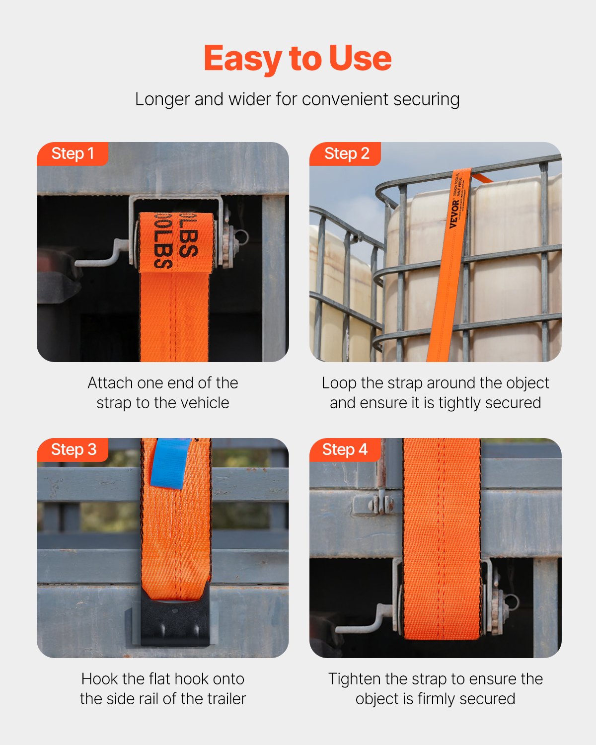 VEVOR Winch Straps, 10.16 cm x 914.4 cm Truck Straps with Flat Hook, 10 Pack Heavy Duty Trailer Straps with 8164.7 kg Break Strength, Cargo Tie-Down Straps, for Flatbeds, Trucks, Trailers & Farms