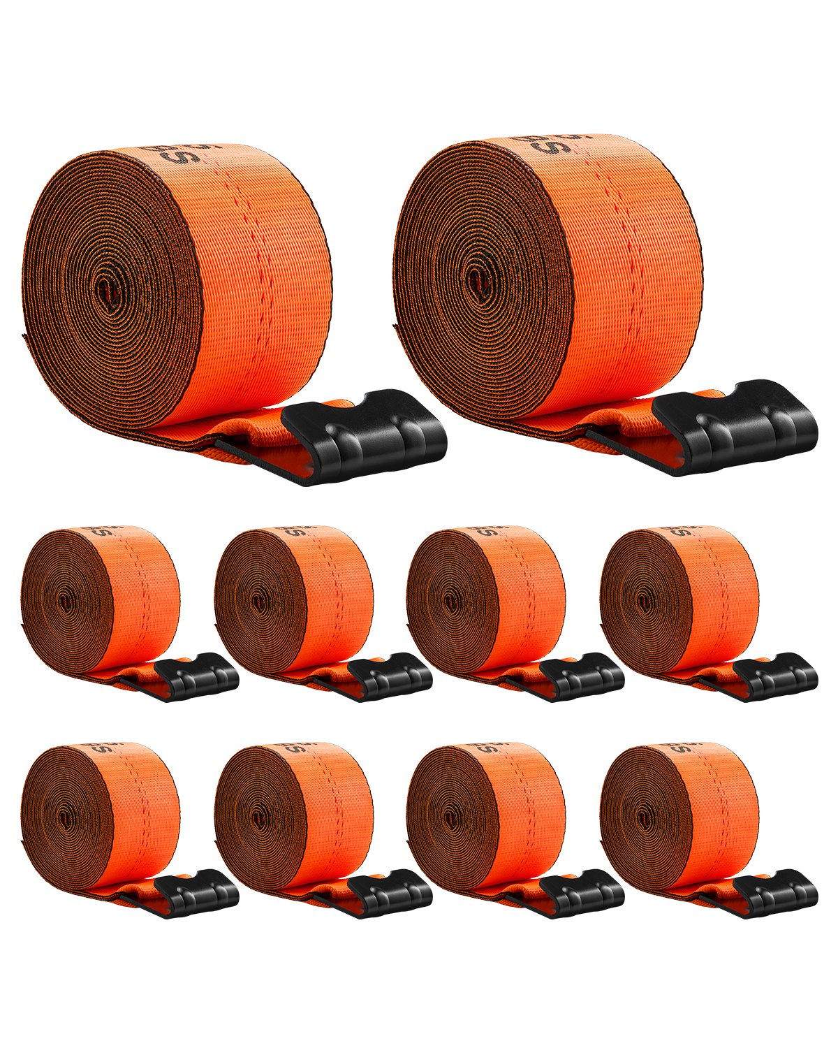 VEVOR Winch Straps, 10.16 cm x 914.4 cm Truck Straps with Flat Hook, 10 Pack Heavy Duty Trailer Straps with 8164.7 kg Break Strength, Cargo Tie-Down Straps, for Flatbeds, Trucks, Trailers & Farms