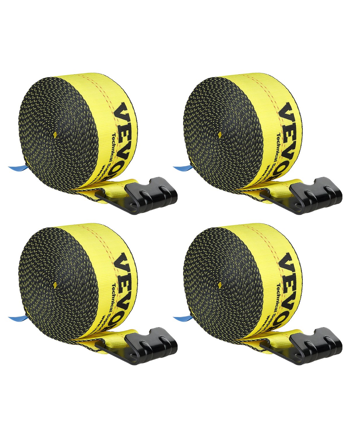 VEVOR Winch Straps, 4" x 30', 6000 lbs Load Capacity, 18000 lbs Break Strength, Truck Straps with Flat Hook, Flatbed Tie Downs Cargo Control for Trailers, Farms, Rescues, Tree Saver, Yellow (4 Pack)