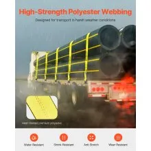 VEVOR Winch Straps, 4" x 30', 6000 lbs Load Capacity, 18000 lbs Break Strength, Truck Straps with Flat Hook, Flatbed Tie Downs Cargo Control for Trailers, Farms, Rescues, Tree Saver, Yellow (10 Pack)
