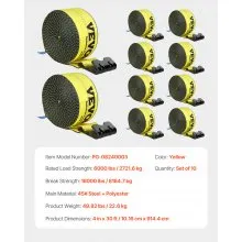 VEVOR Winch Straps, 4" x 30', 6000 lbs Load Capacity, 18000 lbs Break Strength, Truck Straps with Flat Hook, Flatbed Tie Downs Cargo Control for Trailers, Farms, Rescues, Tree Saver, Yellow (10 Pack)