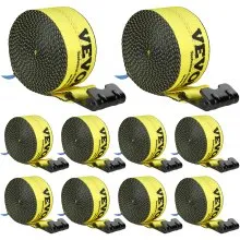 VEVOR Winch Straps, 4" x 30', 6000 lbs Load Capacity, 18000 lbs Break Strength, Truck Straps with Flat Hook, Flatbed Tie Downs Cargo Control for Trailers, Farms, Rescues, Tree Saver, Yellow (10 Pack)