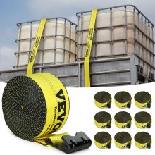 VEVOR Winch Straps, 4" x 30', 6000 lbs Load Capacity, 18000 lbs Break Strength, Truck Straps with Flat Hook, Flatbed Tie Downs Cargo Control for Trailers, Farms, Rescues, Tree Saver, Yellow (10 Pack)