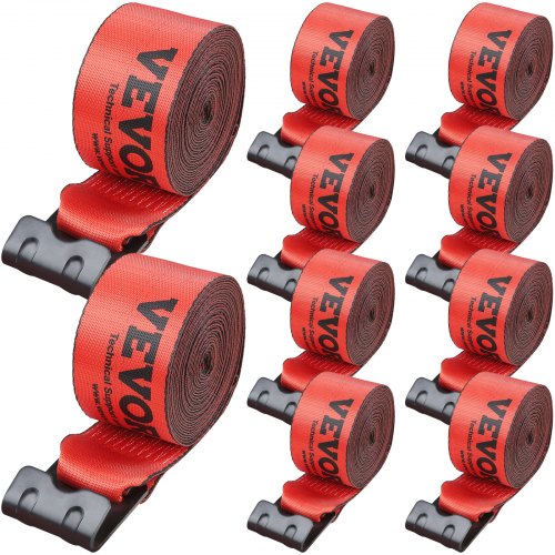 VEVOR Winch Straps, 4" x 30', 6000 lbs Load Capacity, 18000 lbs Breaking Strength, Truck Straps with Flat Hook, Flatbed Tie Downs Cargo Control for Trailers, Farms, Rescues, Tree Saver, Red (10 Pack)