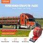 VEVOR Winch Straps, 4" x 30', 6000 lbs Load Capacity, 18000 lbs Breaking Strength, Truck Straps with Flat Hook, Flatbed Tie Downs Cargo Control for Trailers, Farms, Rescues, Tree Saver, Red (10 Pack)