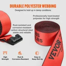 VEVOR Winch Straps, 4" x 30', 6000 lbs Load Capacity, 18000 lbs Breaking Strength, Truck Straps with Flat Hook, Flatbed Tie Downs Cargo Control for Trailers, Farms, Rescues, Tree Saver, Red (10 Pack)