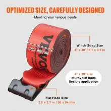 VEVOR Winch Straps, 4" x 30', 6000 lbs Load Capacity, 18000 lbs Breaking Strength, Truck Straps with Flat Hook, Flatbed Tie Downs Cargo Control for Trailers, Farms, Rescues, Tree Saver, Red (10 Pack)