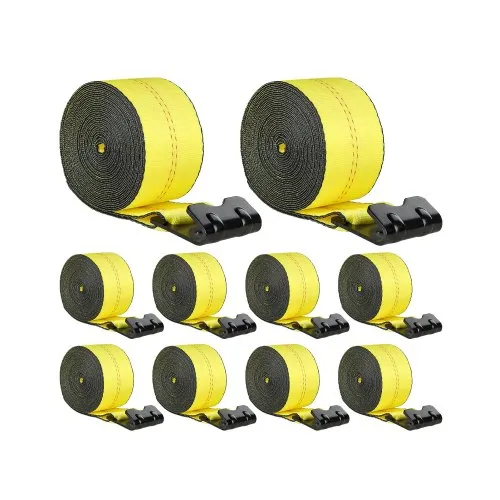 VEVOR Winch Straps, 4" x 40', 6000 lbs Load Capacity, 18000 lbs Break Strength, Truck Straps with Flat Hook, Flatbed Tie Downs Cargo Control for Trailers, Farms, Rescues, Tree Saver, Yellow (10 Pack)