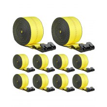 VEVOR Winch Straps, 10.2 cm x 12.2 m, 2.7T Load Capacity, 8.2T Break Strength, Truck Straps with Flat Hook, Flatbed Tie Downs Cargo Control for Trailers, Farms, Rescues, Tree Saver, Yellow (10 Pack)