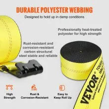 VEVOR Winch Straps, 4" x 40', 6000 lbs Load Capacity, 18000 lbs Break Strength, Truck Straps with Flat Hook, Flatbed Tie Downs Cargo Control for Trailers, Farms, Rescues, Tree Saver, Yellow (10 Pack)