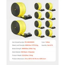 VEVOR Winch Straps, 4" x 40', 6000 lbs Load Capacity, 18000 lbs Break Strength, Truck Straps with Flat Hook, Flatbed Tie Downs Cargo Control for Trailers, Farms, Rescues, Tree Saver, Yellow (10 Pack)