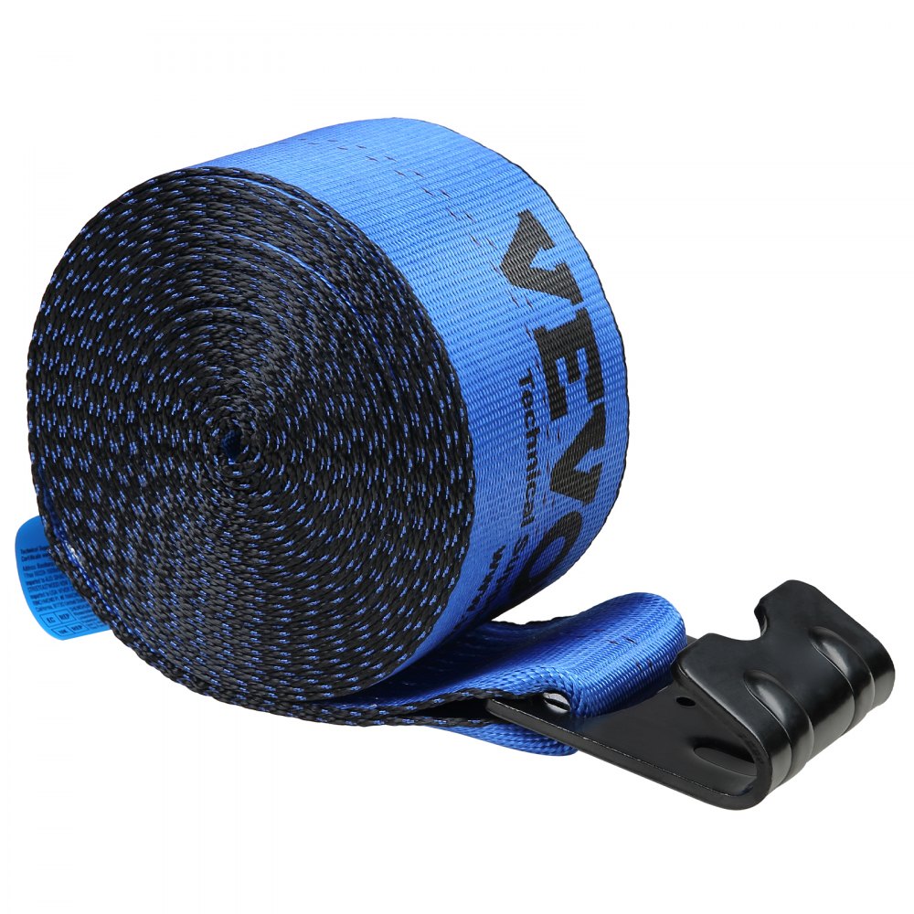VEVOR Winch Straps, 4" x 30', 6000 lbs Load Capacity, 18000 lbs Breaking Strength, Truck Straps with Flat Hook, Flatbed Tie Downs Cargo Control for Trailers, Farms, Rescues, Tree Saver, Blue (10 Pack)
