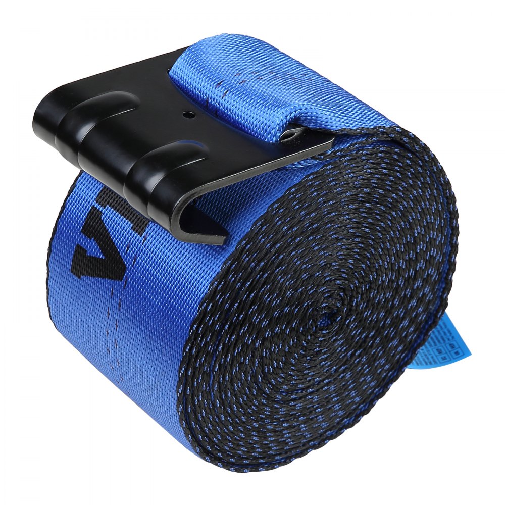 VEVOR Winch Straps, 4" x 30', 6000 lbs Load Capacity, 18000 lbs Breaking Strength, Truck Straps with Flat Hook, Flatbed Tie Downs Cargo Control for Trailers, Farms, Rescues, Tree Saver, Blue (10 Pack)