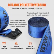 VEVOR Winch Straps, 10.2 cm x 9.1 m, 2.7T Load Capacity, 8.2T Breaking Strength, Truck Straps with Flat Hook, Flatbed Tie Downs Cargo Control for Trailers, Farms, Rescues, Tree Saver, Blue (10 Pack)