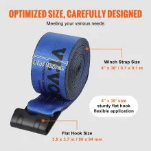 VEVOR Winch Straps, 4" x 30', 6000 lbs Load Capacity, 18000 lbs Breaking Strength, Truck Straps with Flat Hook, Flatbed Tie Downs Cargo Control for Trailers, Farms, Rescues, Tree Saver, Blue (10 Pack)