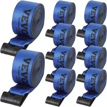 VEVOR Winch Straps, 4" x 30', 6000 lbs Load Capacity, 18000 lbs Breaking Strength, Truck Straps with Flat Hook, Flatbed Tie Downs Cargo Control for Trailers, Farms, Rescues, Tree Saver, Blue (10 Pack)